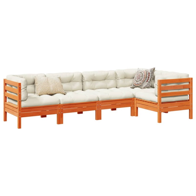 vidaXL 5-tlg. Garten-Sofagarnitur mit Kissen Wachsbraun Kiefernholz vidaXL 5-tlg. Garten-Sofagarnitur mit Kissen Wachsbraun Kiefernholz