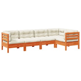 vidaXL 5-tlg. Garten-Sofagarnitur mit Kissen Wachsbraun Kiefernholz