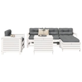 vidaXL 7-tlg. Garten-Sofagarnitur Weiß Massivholz Kiefer