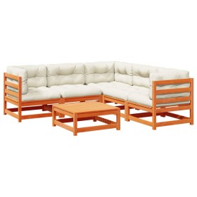 vidaXL 6-tlg. Garten-Sofagarnitur mit Kissen Wachsbraun Kiefernholz