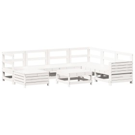 vidaXL 8-tlg. Garten-Sofagarnitur Weiß Massivholz Kiefer
