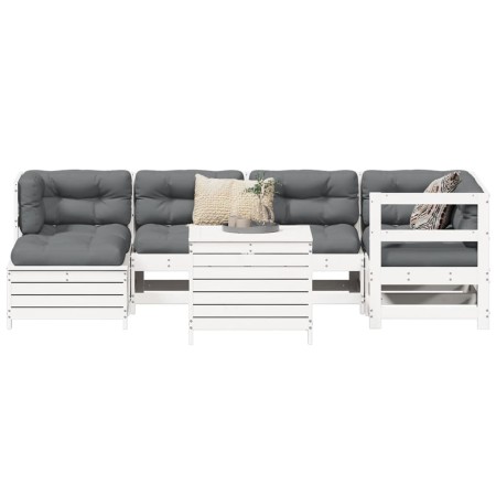 vidaXL 7-tlg. Garten-Sofagarnitur Weiß Massivholz Kiefer