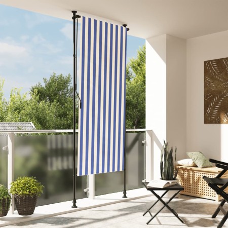 vidaXL Außenrollo Blau und Weiß 100x270 cm Stoff und Stahl