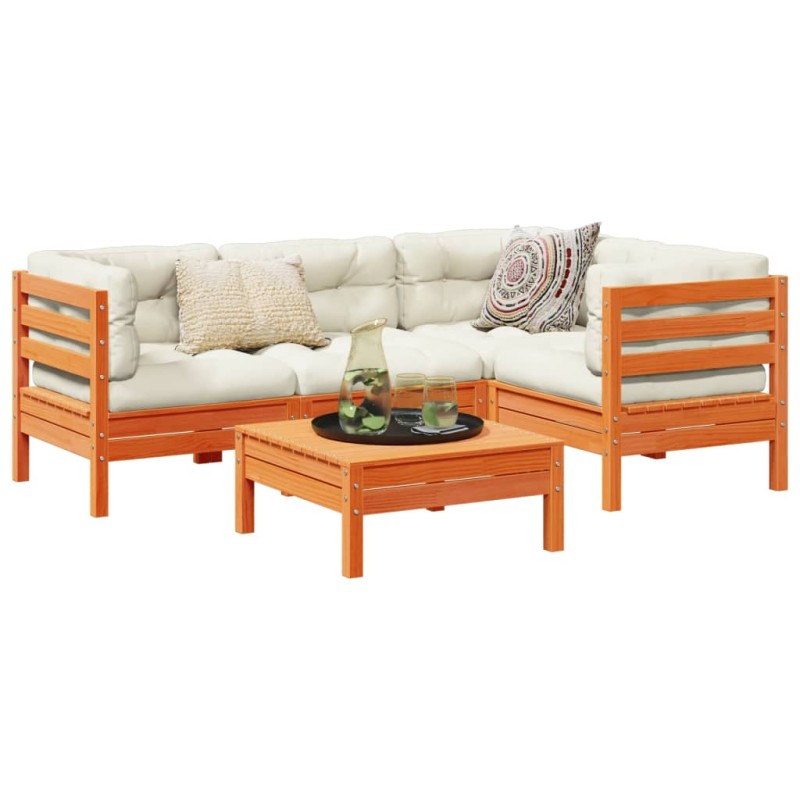 vidaXL 5-tlg. Garten-Sofagarnitur mit Kissen Wachsbraun Kiefernholz vidaXL 5-tlg. Garten-Sofagarnitur mit Kissen Wachsbraun Kiefernholz