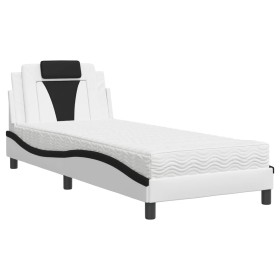 vidaXL Bett mit Matratze Weiß und Schwarz 90x190 cm Kunstleder