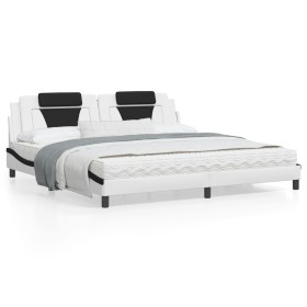 vidaXL Bett mit Matratze Weiß und Schwarz 200x200 cm Kunstleder