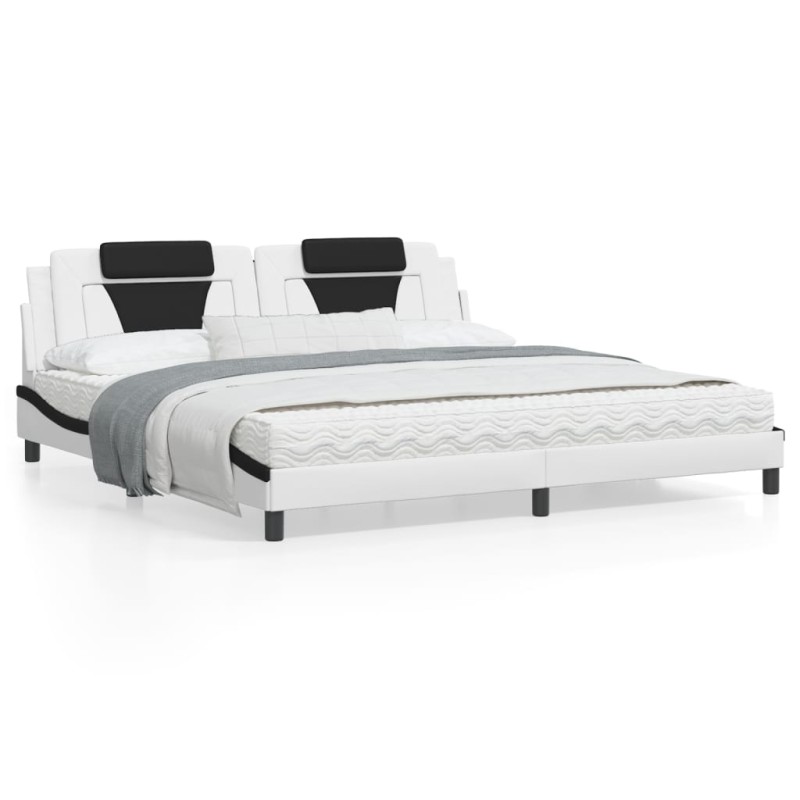 vidaXL Bett mit Matratze Weiß und Schwarz 200x200 cm Kunstleder vidaXL Bett mit Matratze Weiß und Schwarz 200x200 cm Kunstleder