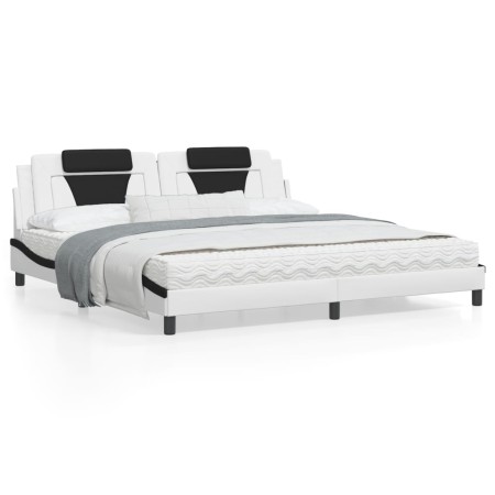 vidaXL Bett mit Matratze Weiß und Schwarz 200x200 cm Kunstleder