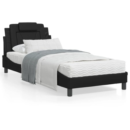 vidaXL Bett mit Matratze Schwarz 90x190 cm Kunstleder