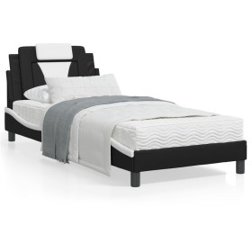 vidaXL Bett mit Matratze Schwarz und Weiß 90x190 cm Kunstleder