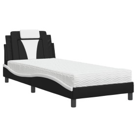 vidaXL Bett mit Matratze Schwarz und Weiß 90x190 cm Kunstleder