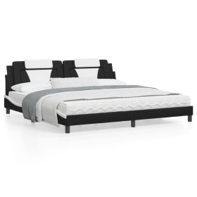 vidaXL Bett mit Matratze Schwarz und Weiß 200x200 cm Kunstleder
