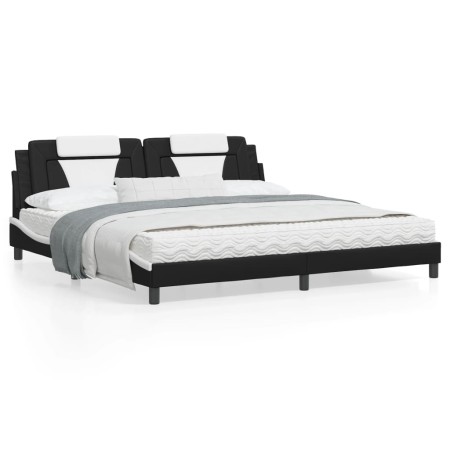vidaXL Bett mit Matratze Schwarz und Weiß 200x200 cm Kunstleder