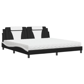 vidaXL Bett mit Matratze Schwarz und Weiß 200x200 cm Kunstleder