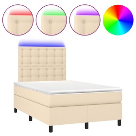 vidaXL Boxspringbett mit Matratze & LED Creme 120x190 cm Stoff