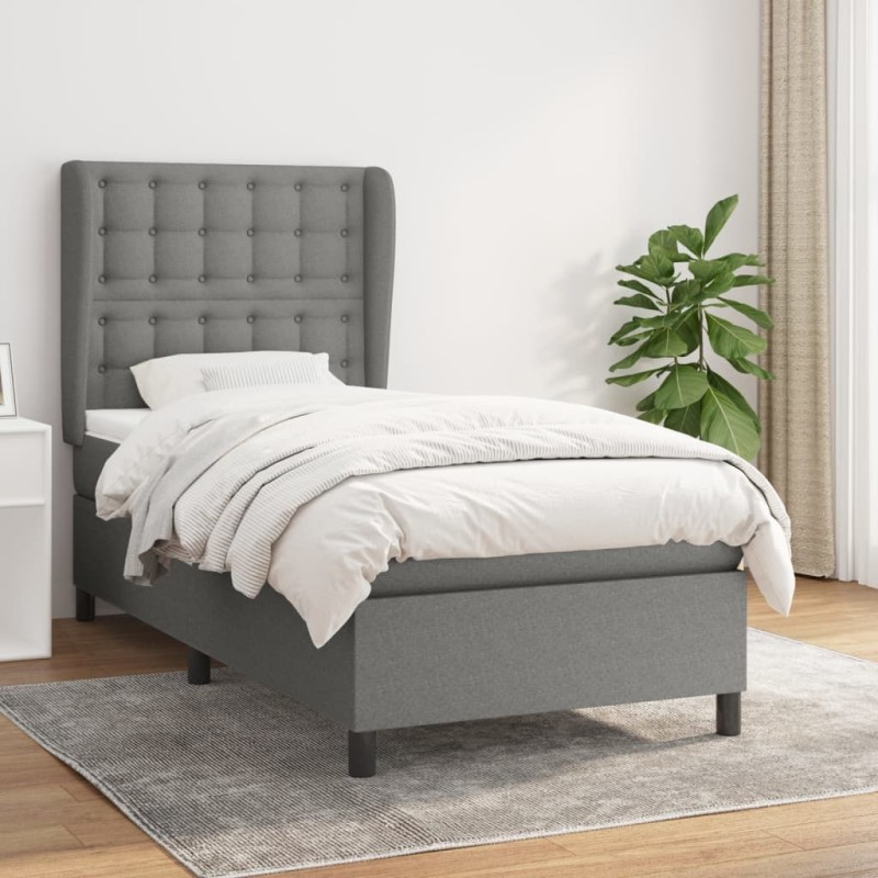 vidaXL Boxspringbett mit Matratze Dunkelgrau 90x190 cm Stoff vidaXL Boxspringbett mit Matratze Dunkelgrau 90x190 cm Stoff