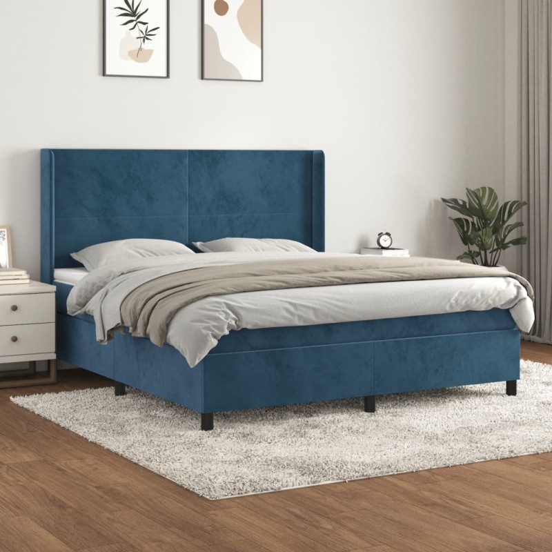 vidaXL Boxspringbett mit Matratze Dunkelblau 180x200 cm Samt vidaXL Boxspringbett mit Matratze Dunkelblau 180x200 cm Samt