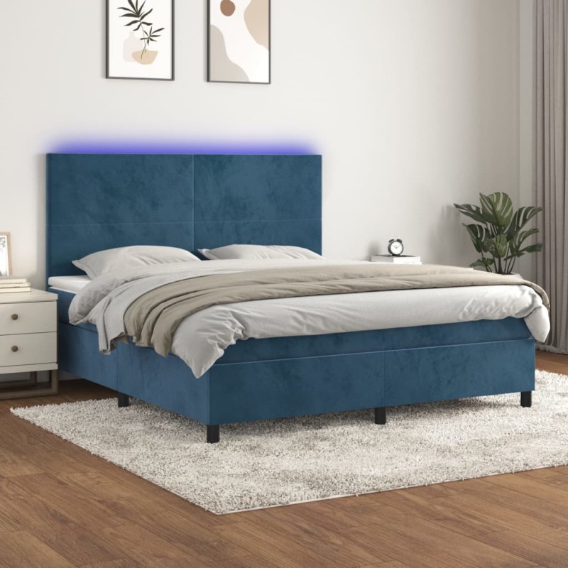 vidaXL Boxspringbett mit Matratze & LED Dunkelblau 180x200 cm Samt vidaXL Boxspringbett mit Matratze & LED Dunkelblau 180x200 cm Samt