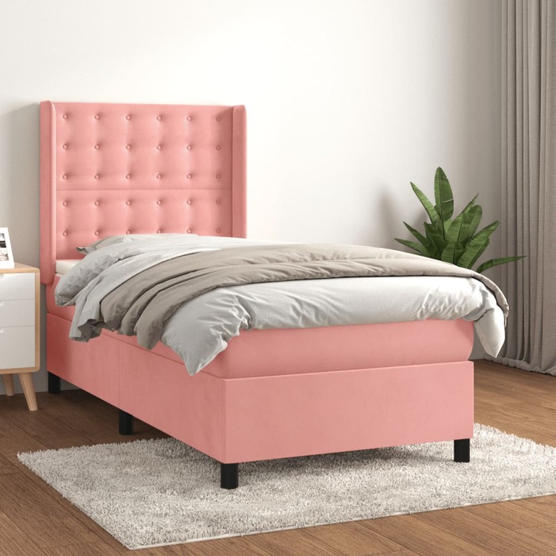 vidaXL Boxspringbett mit Matratze Rosa 90x200 cm Samt vidaXL Boxspringbett mit Matratze Rosa 90x200 cm Samt