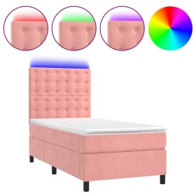 vidaXL Boxspringbett mit Matratze & LED Rosa 90x200 cm Samt