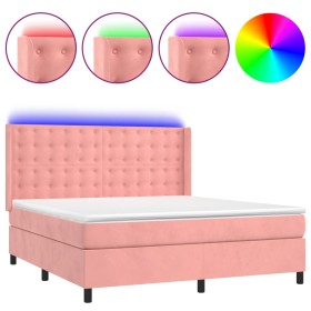 vidaXL Boxspringbett mit Matratze & LED Rosa 180x200 cm Samt