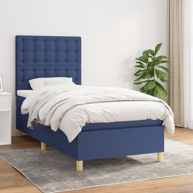 vidaXL Boxspringbett mit Matratze Blau 90x200 cm Stoff vidaXL Boxspringbett mit Matratze Blau 90x200 cm Stoff