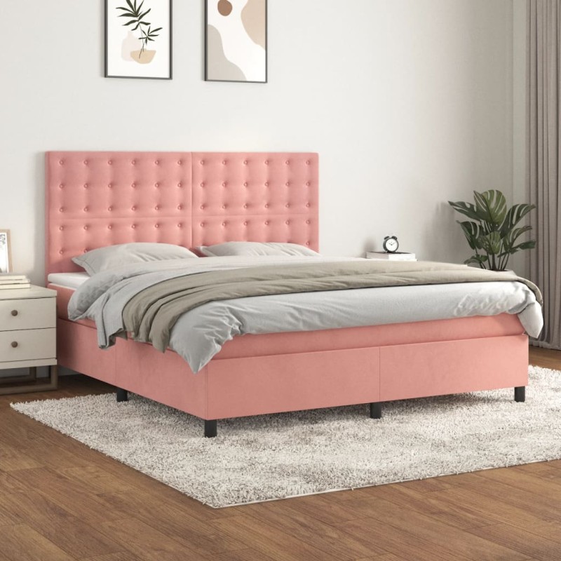 vidaXL Boxspringbett mit Matratze Rosa 180x200 cm Samt vidaXL Boxspringbett mit Matratze Rosa 180x200 cm Samt