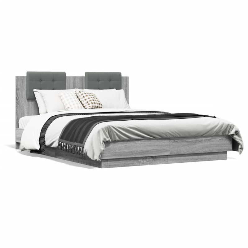 vidaXL Bettgestell mit Kopfteil Grau Sonoma 120x190 cm Holzwerkstoff vidaXL Bettgestell mit Kopfteil Grau Sonoma 120x190 cm Holzwerkstoff