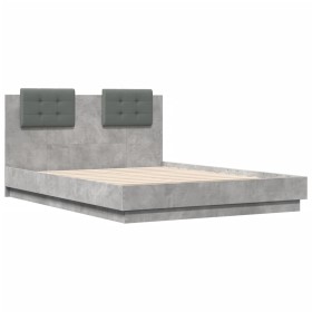 vidaXL Bettgestell mit Kopfteil Betongrau 120x190 cm Holzwerkstoff