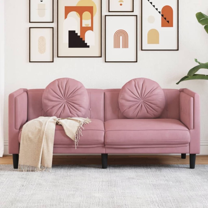 vidaXL Sofa mit Kissen 2-Sitzer Rosa Samt vidaXL Sofa mit Kissen 2-Sitzer Rosa Samt