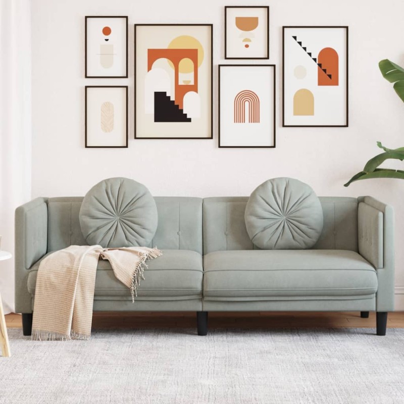 vidaXL Sofa mit Kissen 3-Sitzer Hellgrau Samt vidaXL Sofa mit Kissen 3-Sitzer Hellgrau Samt