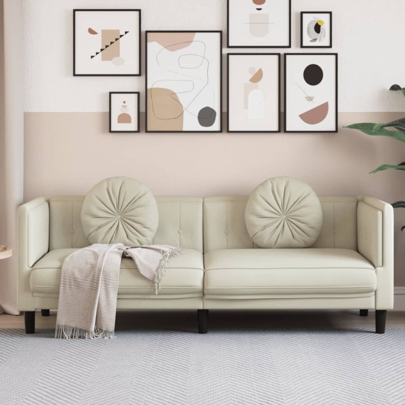 vidaXL Sofa mit Kissen 3-Sitzer Creme Samt vidaXL Sofa mit Kissen 3-Sitzer Creme Samt
