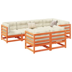 vidaXL 7-tlg. Garten-Sofagarnitur Wachsbraun Massivholz Kiefer