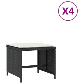 vidaXL Gartenhocker mit Kissen 4 Stk. Schwarz 40x40x35 cm Poly Rattan