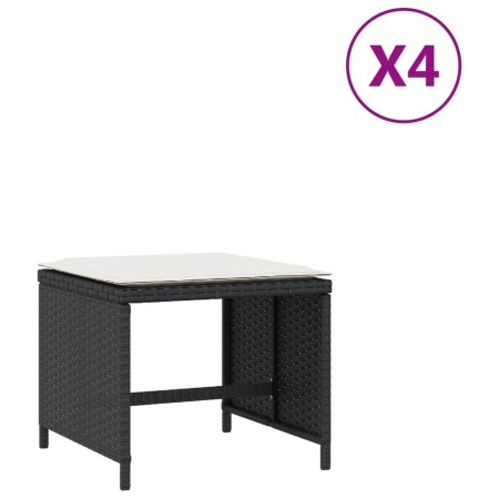 vidaXL Gartenhocker mit Kissen 4 Stk. Schwarz 40x40x35 cm Poly Rattan