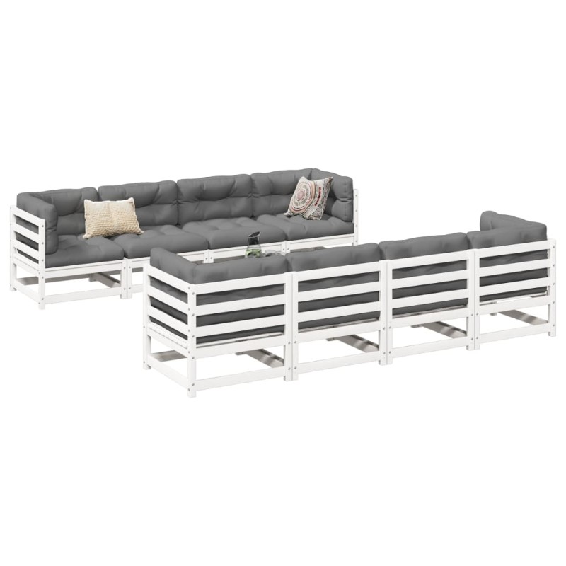 vidaXL 9-tlg. Garten-Sofagarnitur Weiß Massivholz Kiefer vidaXL 9-tlg. Garten-Sofagarnitur Weiß Massivholz Kiefer