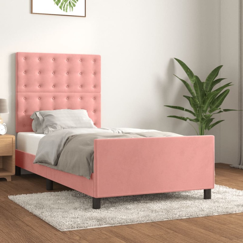 vidaXL Bettgestell mit Kopfteil Rosa 90x200 cm Samt vidaXL Bettgestell mit Kopfteil Rosa 90x200 cm Samt