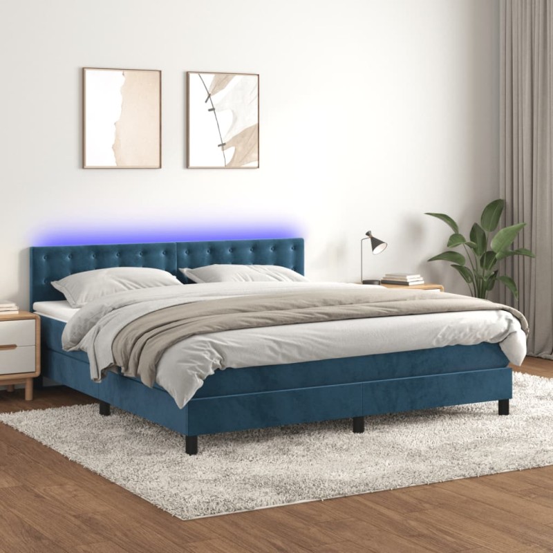 vidaXL Boxspringbett mit Matratze & LED Dunkelblau 180x200 cm Samt vidaXL Boxspringbett mit Matratze & LED Dunkelblau 180x200 cm Samt