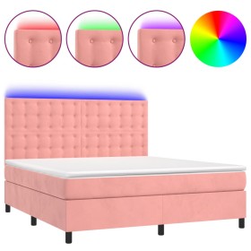 vidaXL Boxspringbett mit Matratze & LED Rosa 180x200 cm Samt