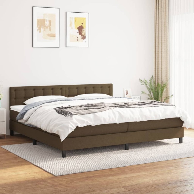 vidaXL Boxspringbett mit Matratze Dunkelbraun 200x200 cm Stoff vidaXL Boxspringbett mit Matratze Dunkelbraun 200x200 cm Stoff