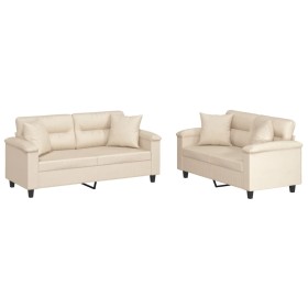 vidaXL 2-tlg. Sofagarnitur mit Kissen Beige Mikrofasergewebe
