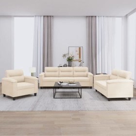 vidaXL 3-tlg. Sofagarnitur mit Kissen Beige Mikrofasergewebe