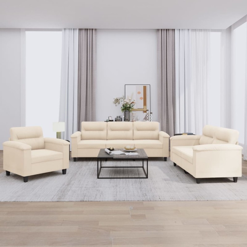 vidaXL 3-tlg. Sofagarnitur mit Kissen Beige Mikrofasergewebe vidaXL 3-tlg. Sofagarnitur mit Kissen Beige Mikrofasergewebe