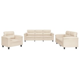 vidaXL 3-tlg. Sofagarnitur mit Kissen Beige Mikrofasergewebe