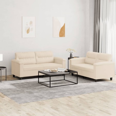 vidaXL 2-tlg. Sofagarnitur mit Kissen Beige Mikrofasergewebe