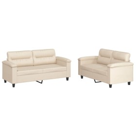 vidaXL 2-tlg. Sofagarnitur mit Kissen Beige Mikrofasergewebe