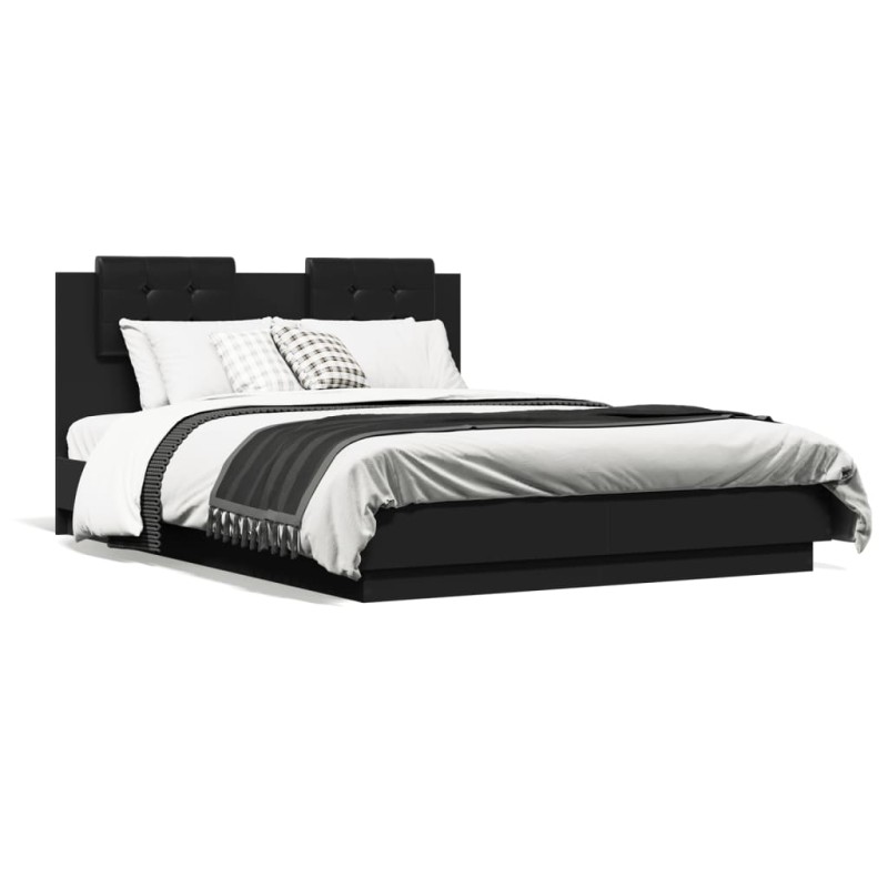 vidaXL Bettgestell mit Kopfteil Schwarz 120x190 cm Holzwerkstoff vidaXL Bettgestell mit Kopfteil Schwarz 120x190 cm Holzwerkstoff