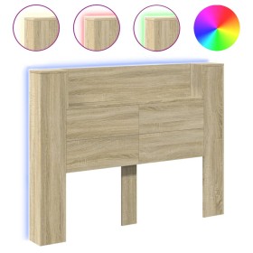 vidaXL LED-Kopfteil mit Ablagen Sonoma-Eiche 140x16,5x103,5 cm