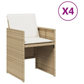 vidaXL Gartenstühle mit Kissen 4 Stk. Beige Poly Rattan