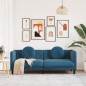 vidaXL Sofa mit Kissen 3-Sitzer Blau Samt vidaXL Sofa mit Kissen 3-Sitzer Blau Samt